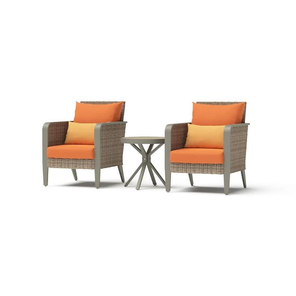 RST BRANDS Grantina 3-Piece All-Weather Wicker Patio Club Chairs and Side Table Seating Set with Sunbrella Tikka Orange Cushions