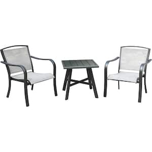 Foxhill Aluminum 3-Piece Commercial Sling Patio Conversation Set with 2-Sunbrella Lounge Chairs and Slat-Top Side Table
