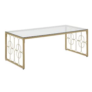Gold Octagon Pattern Metal and Glass Coffee Table
