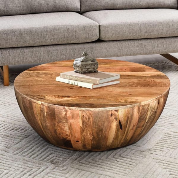 THE URBAN PORT Arthur 35.5 in. Dark Brown Round Mango Wood Coffee Table
