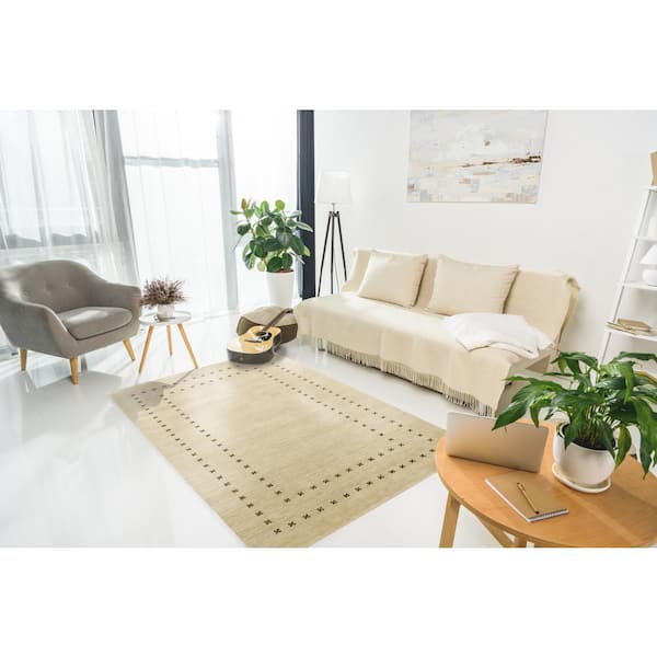 EORC Beige 10 ft. x 14 ft. Handmade Wool Transitional Lori Baft Area Rug