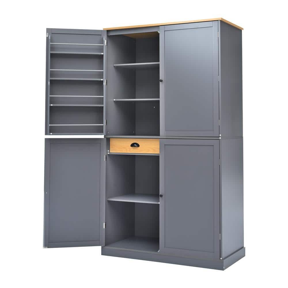 71.3 in. Gray Freestanding Kitchen Pantry Cupboard Storage Cabinet with 2 Drawers, 2 Adjustable Shelves, 8 Door Shelves price history on PriceWatchPro