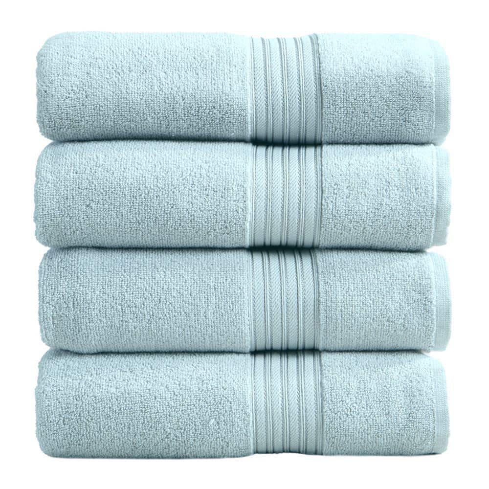 FRESHFOLDS Green Striped 100% Cotton Bath Towel (Set of 4