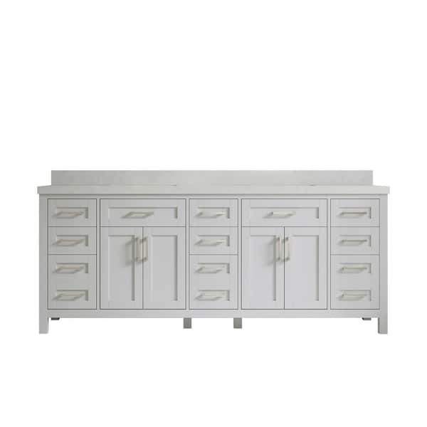 Willow Collections Cambridge 84 in. W x 22 in. D x 36 in. H Double Sink Bath Vanity in Gray with 2 in Carrara Quartz Top