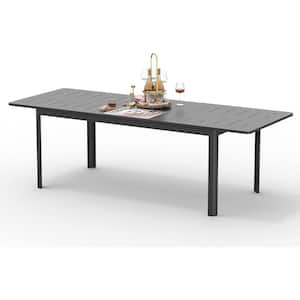 Black Rectangular Aluminum 29.50 in. H Expandable Outdoor Dining Table for 6-Perosn to 8-Person
