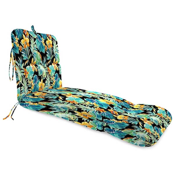 Jordan Manufacturing 22 in. x 74 in. Outdoor Chaise Lounge Cushion w/Ties & Hanger Loop Beachcrest Caviar Black Floral Rectangular Knife Edge