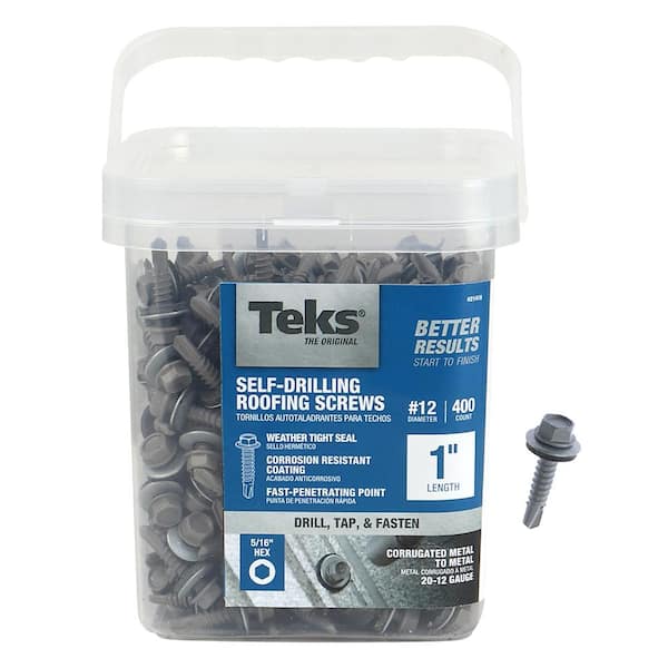 Teks #12 x 1 in. External Hex Washer Head Drill Point Corrosion Resistant Sheet Metal Roofing Screws (400-Pack)