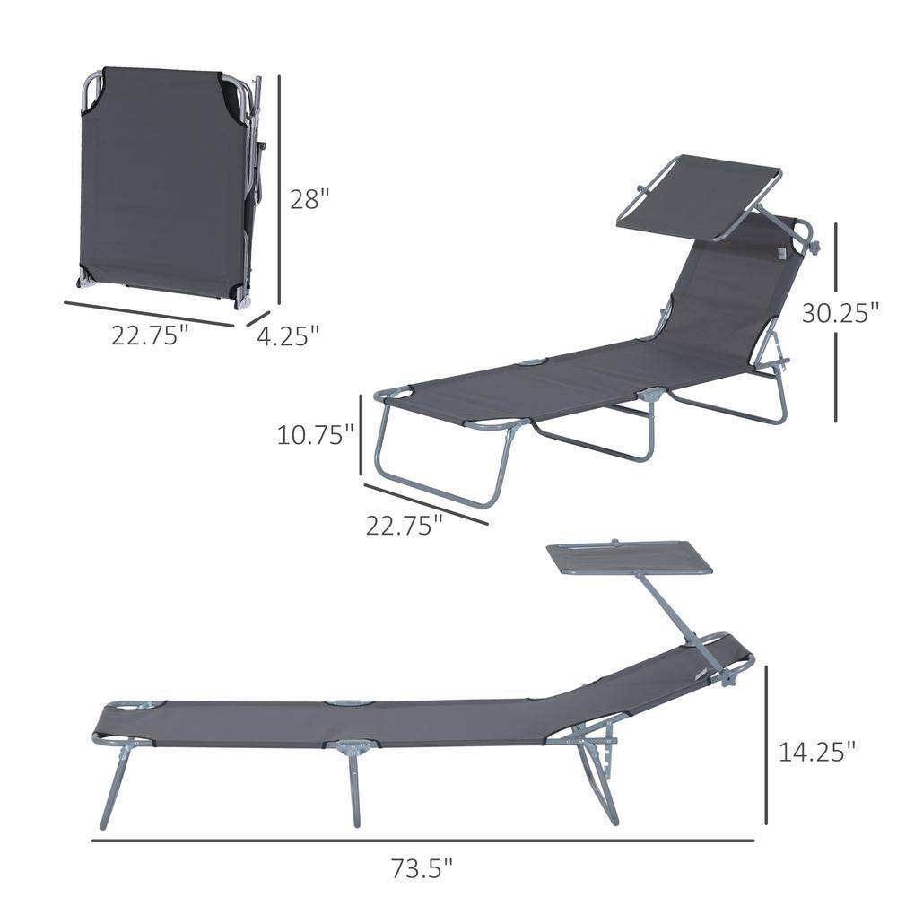 Gray Adjustable Steel Frame Outdoor Lounge Chair with Sun Shade