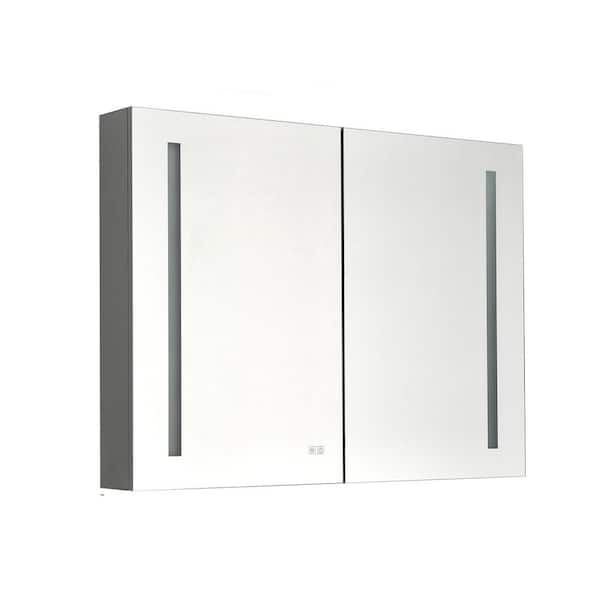 40 in. W x 30 in. H Rectangular Aluminium Surface Mount Medicine Cabinet with Mirror in Silver