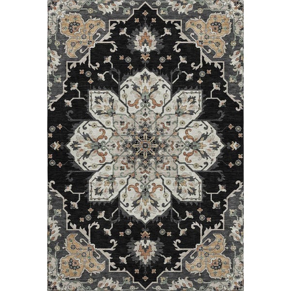 Mayfield Premium Machine Washable Abstract AMF2194 Black 9 ft. x 12 ft. Area Rug