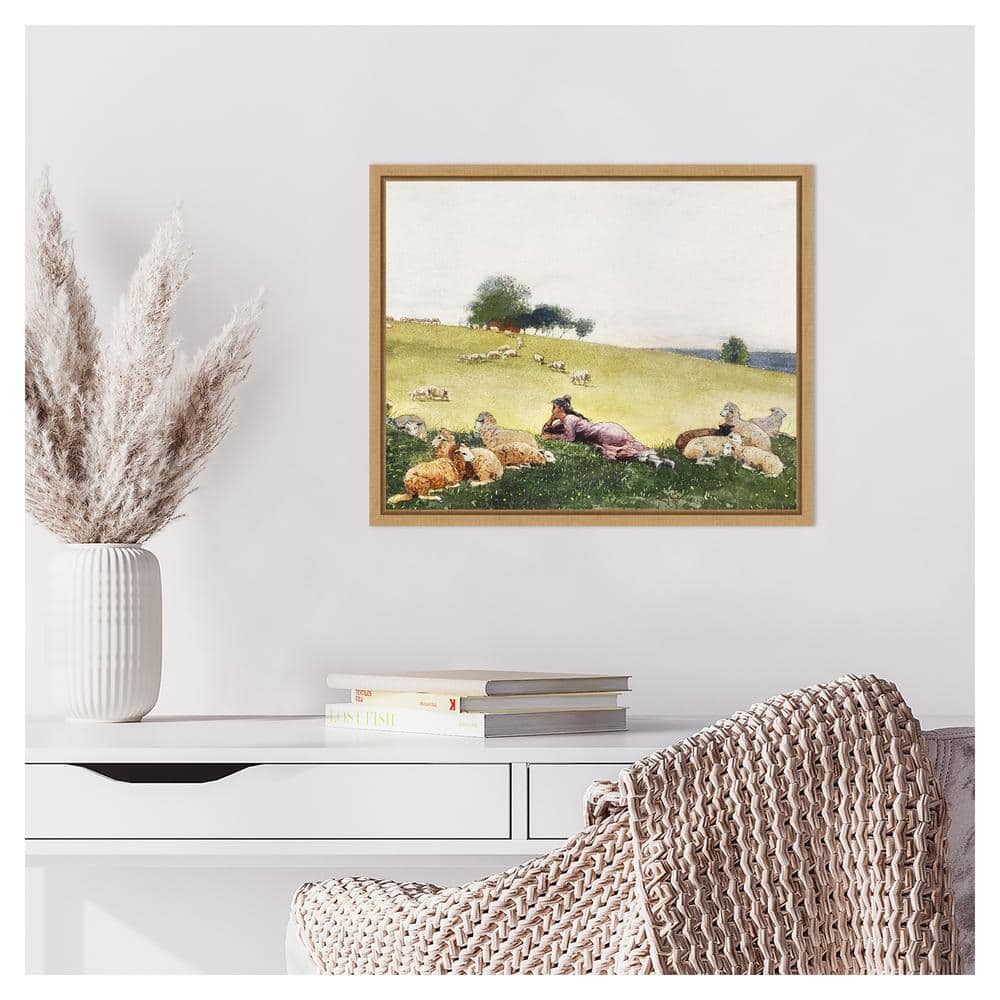 Homers Sheep Countryside II Realism Canvas Print with Maple Frame