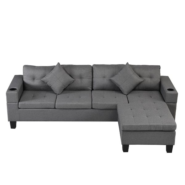 Gray With Cup Holder, Sofa Loveseat Set With Cup Holders
