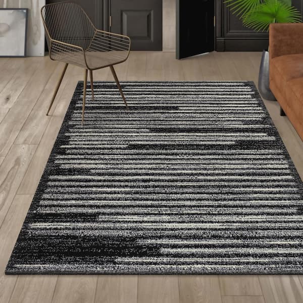 JONATHAN Y Khalil Modern Berber Stripe Black/Cream 4 ft. x 6 ft. Area Rug