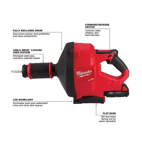 Milwaukee M18 FUEL 18V Lithium-Ion Cordless Drain Cleaning Snake