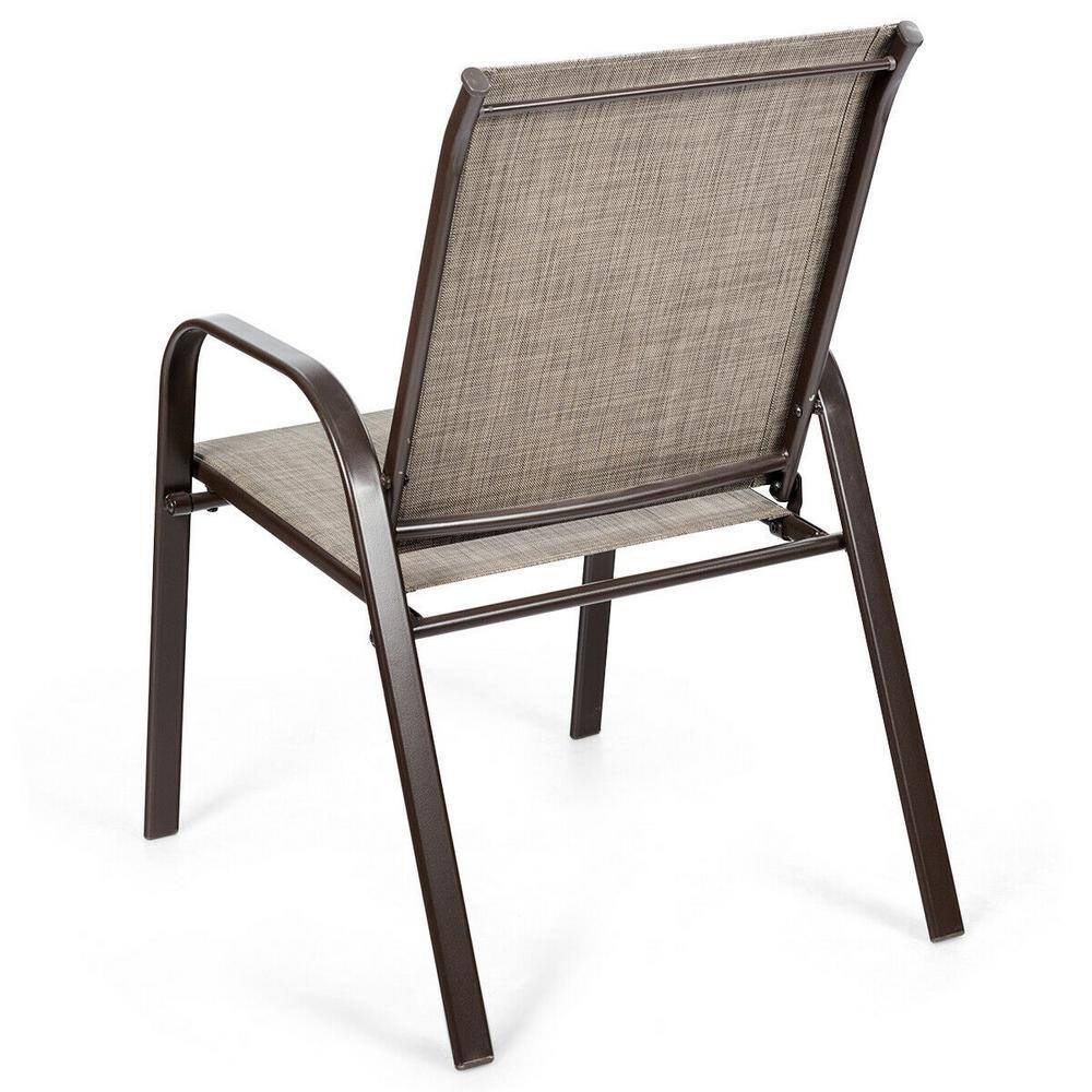 Gray Steel Frame Outdoor Dining Chairs with Armrests, Set of 2