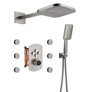 Pressure Balanced 4-Spray Patterns 22 in. Wall Mounted Rainfall Dual Shower Heads with 6 Body Spray in Brushed Nickel
