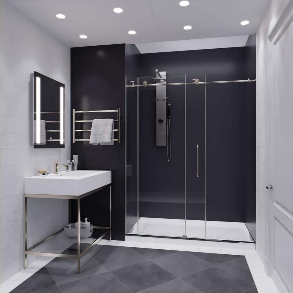 Madam Series 60" x 76" Brushed Nickel Frameless Sliding Shower Door