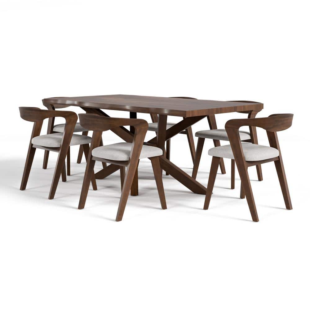 Shelun II 7-Piece Rectangle Rich Walnut Wood Top Dining Table Set (Seats 6)