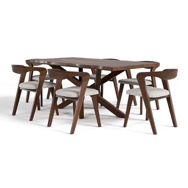 Shelun II 7-Piece Rectangle Rich Walnut Wood Top Dining Table Set (Seats 6)