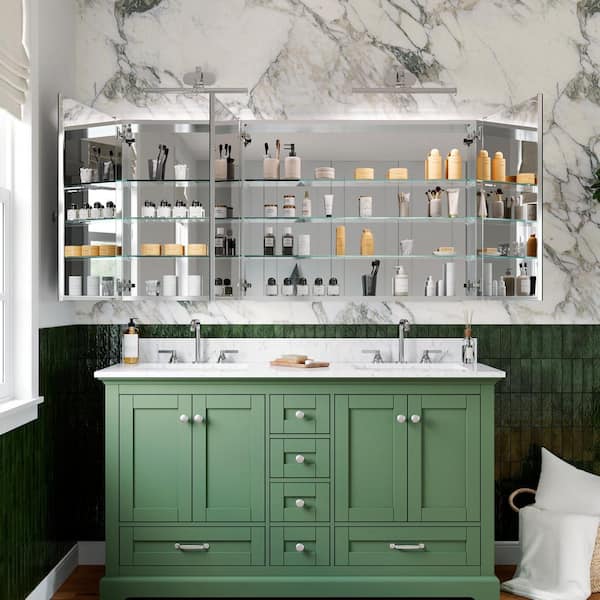 WYonder 60 in. W x 30 in. H Rectangular Aluminum Recessed/Surface Mount Medicine Cabinet with Mirror