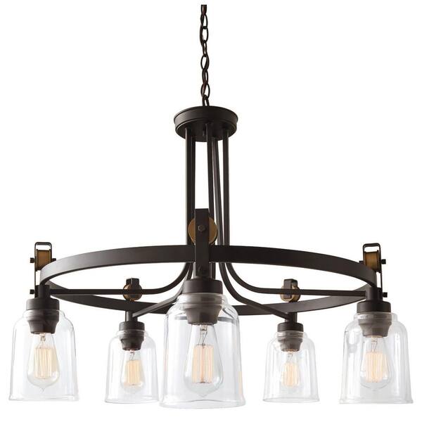 Home Decorators Collection Knollwood 5 Light Antique Bronze Chandelier With Vintage Brass Accents And Clear Glass Shades 7991hdcab - Home Decorators Collection Knollwood 6 Light Chandelier