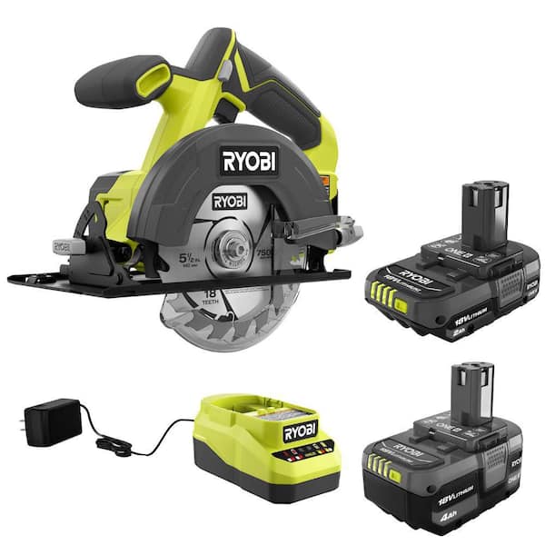 RYOBI ONE+ 18V Lithium-Ion Kit with 2.0 Ah and 4.0 Ah Batteries, Charger, and ONE+ 18V Cordless 5-1/2 in. Circular Saw