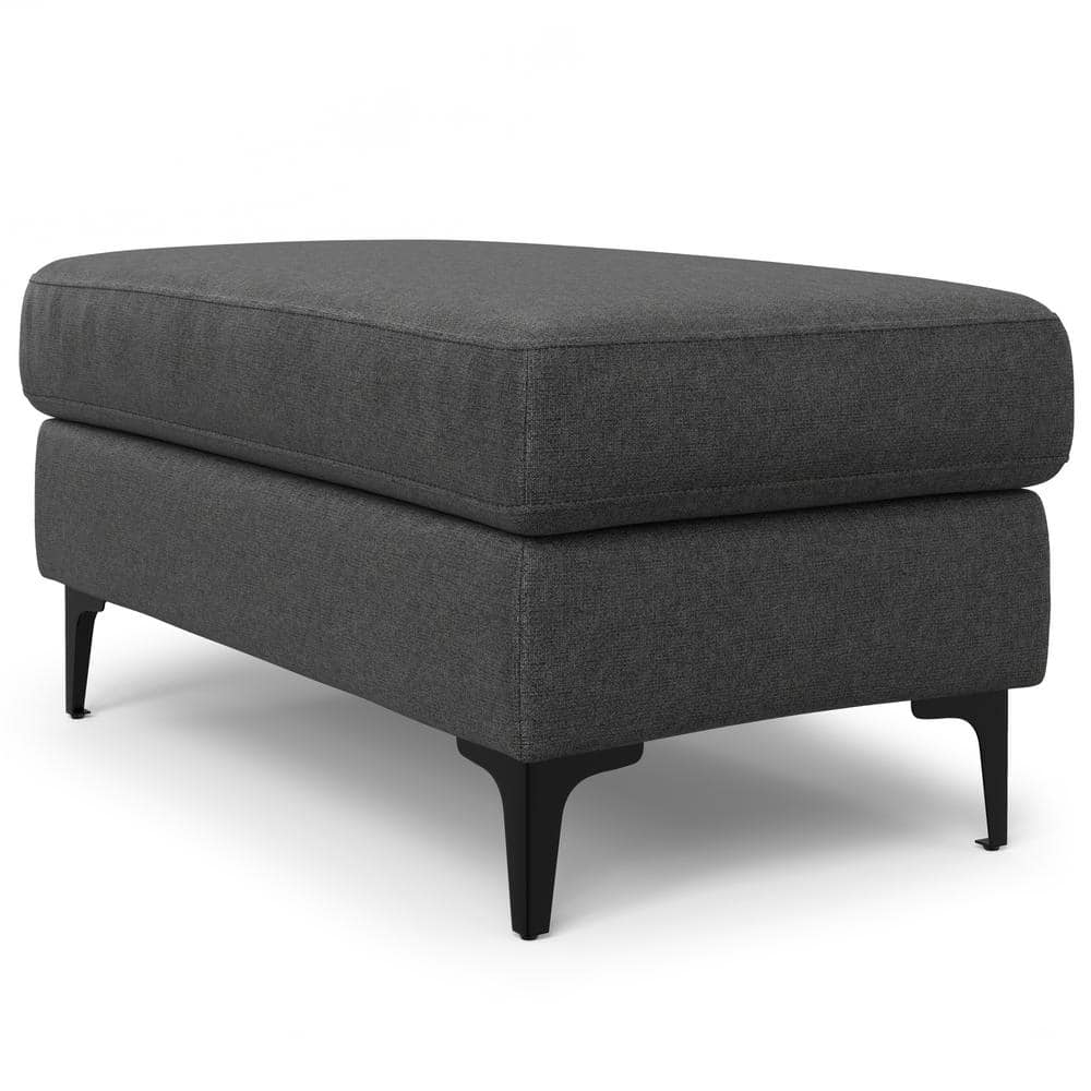 Ava Pebble Grey Upholstered Ottoman with Metal Legs