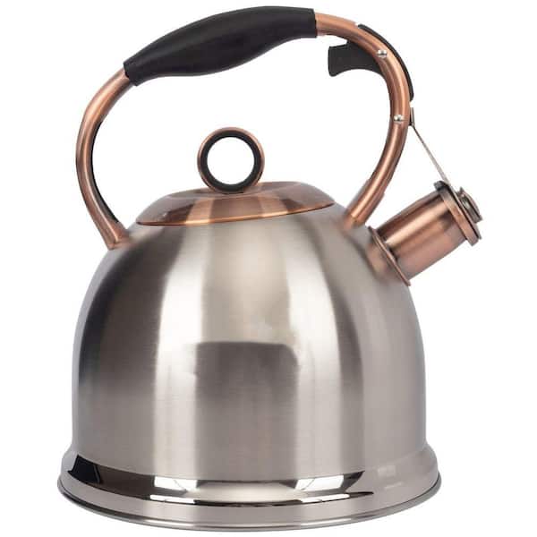 6-Cup Silver 3 qt. Food Grade Stainless Steel Whistling Stovetop Tea Kettle, One-hand Trigger Teapots, Fast to Boil