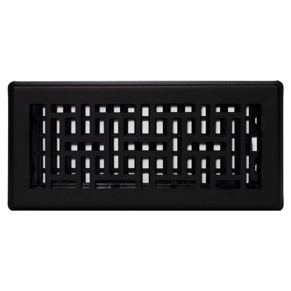 Textured Black Oriental Steel Floor Register, 4x10 Inches