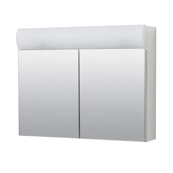 Zenith 23 25 In W X 18 63 In H X 5 88 In D Surface Mount Lighted Frameless Bi View Medicine Cabinet In White 705bl The Home Depot