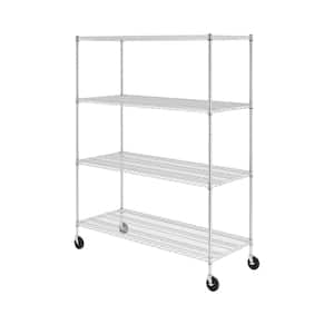 72 in. H x 60 in. W x 24 in. D NSF 4-Tier Wire Chrome Shelving Rack with Wheels