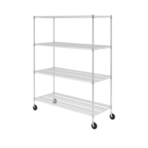 SafeRacks 72 in. H x 60 in. W x 24 in. D NSF 4-Tier Wire Chrome Shelving Rack with Wheels