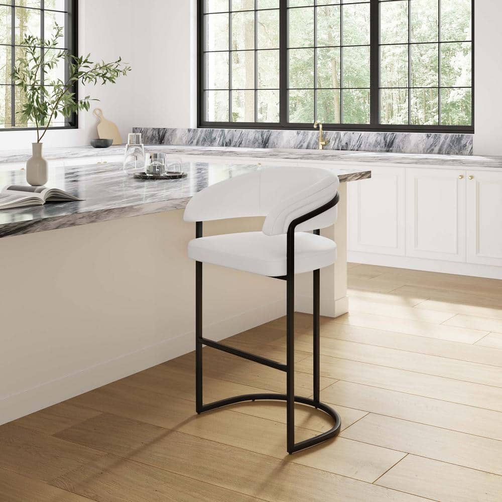 Augusta White Faux Leather Metal Bar Stool with Armrest