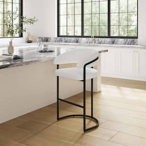 Augusta Modern 29.7 in. White Metal Bar Stool with Faux Leather Upholstered Seat