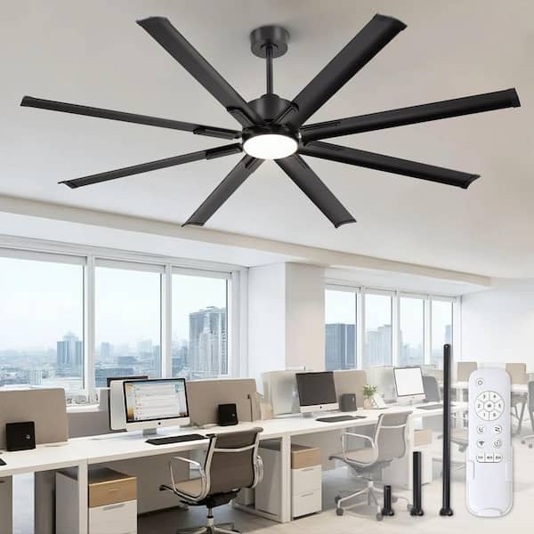 72 in. Large Fandelier Black Downrod Ceiling Fan with Light and Remote Control, Reversible Quiet DC Motor Living Room