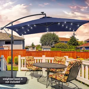 8.2 ft. x 8.2 ft. Outdoor Cantilever Umbrella, Square 32 Solar LED Lights, Hanging Lighted Umbrella in Navy Blue