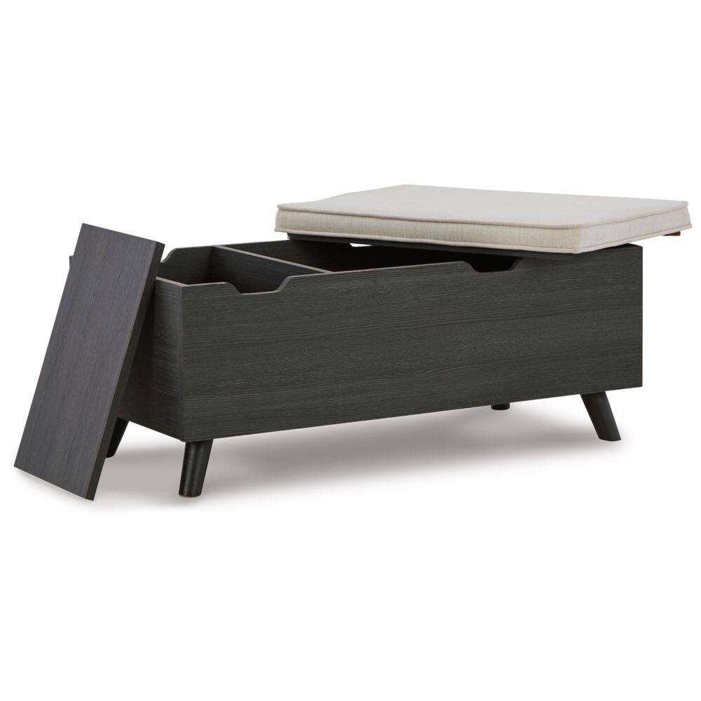 Gray Wood Upholstered Storage Bench with Tapered Legs