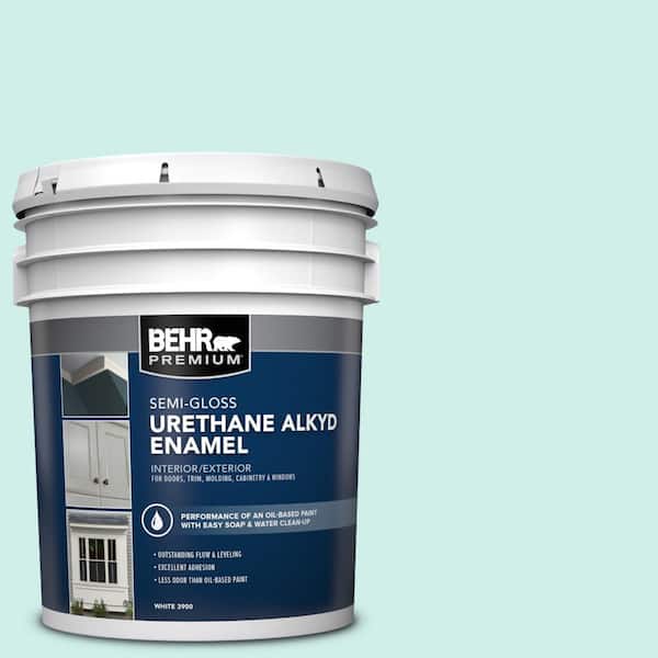 BEHR PREMIUM 5 gal. #490A-1 Teal Ice Urethane Alkyd Semi-Gloss Enamel Interior/Exterior Paint