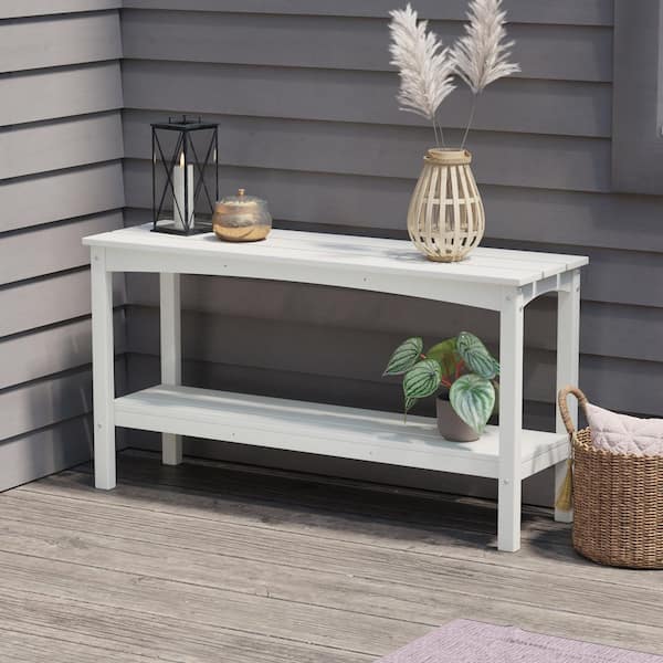 Laguna Outdoor Patio Bar Console Table with Storage Shelf White