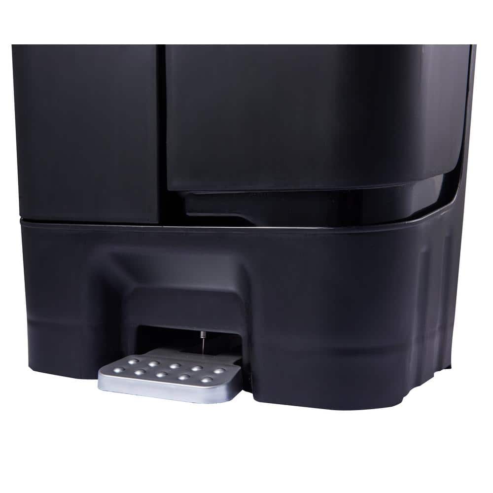 Black Dual Compartment Plastic Step Pedal Trash and Recycling Bin