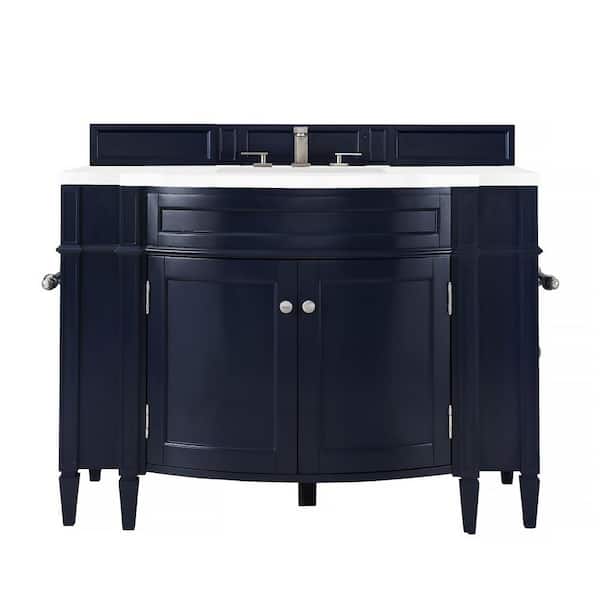 James Martin Vanities Brittany 46.5 in. W x 23.5 in. D x 34 in. H Bathroom Vanity in Victory Blue with White Zeus Quartz Top
