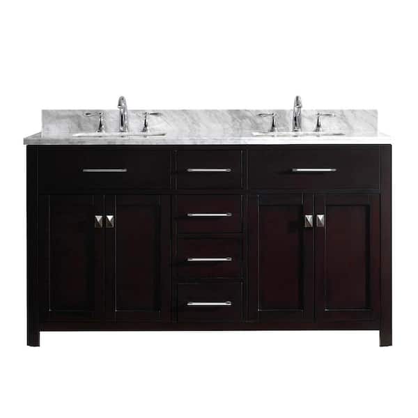 Virtu USA Caroline 60 in. W Bath Vanity in Espresso with Marble Vanity Top in White with Square Basin