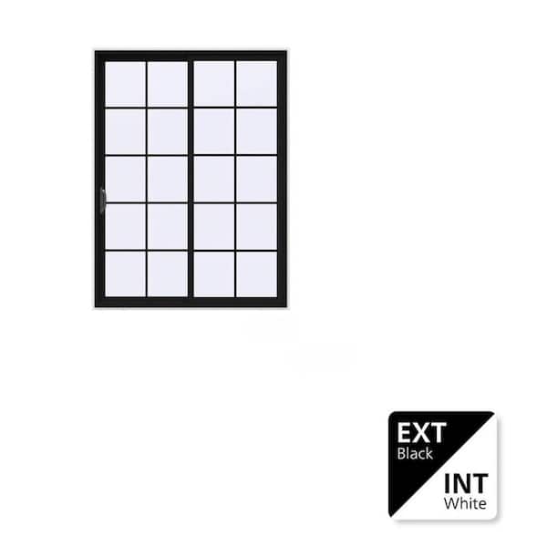 72 in. x 96 in. V-4500 Contemporary Black FiniShield Vinyl Left-Hand 10 Lite Sliding Patio Door w/White Interior
