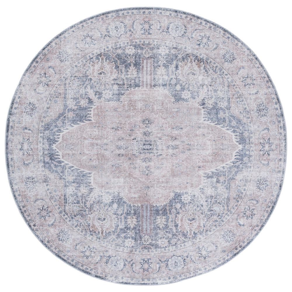 Arizona Sage/Gray 6 ft. x 6 ft. Machine Washable Distressed Traditional Medallion Round Area Rug price history on PriceWatchPro