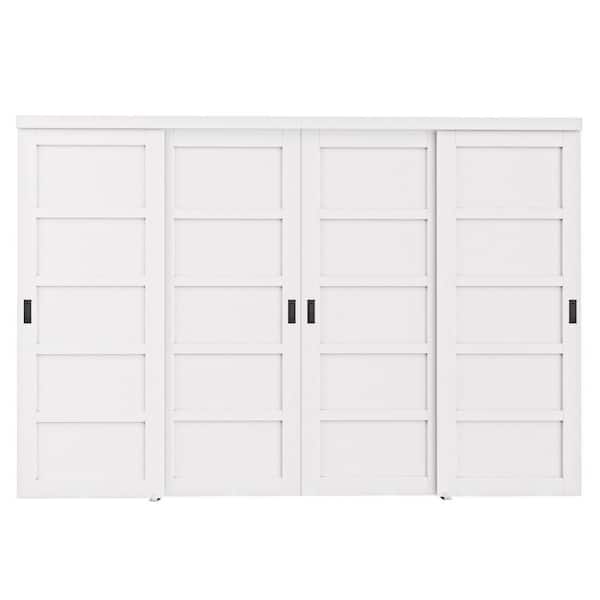120 in. x 80 in. Paneled 5-Lite Blank Pattern White Primed MDF Require Assemble Sliding Door with Hardware Kit