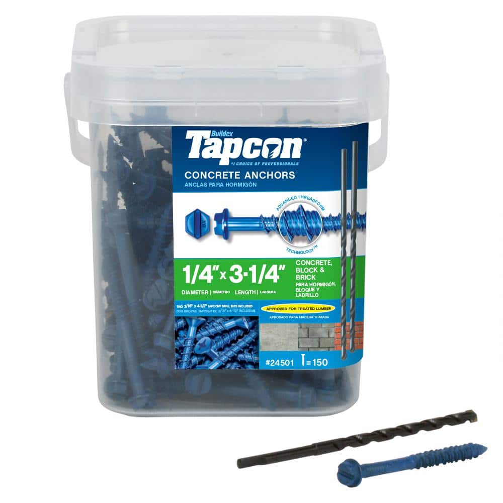 Blue Hex Washer Head Concrete Anchors 1/4 in. x 3-1/4 in. 150CT