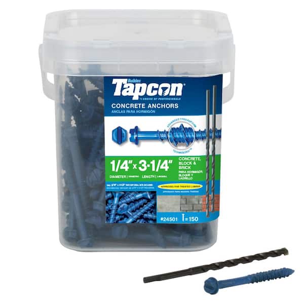 Tapcon 1/4 in. x 3-1/4 in. Hex-Washer-Head Concrete Anchors (150-Pack)