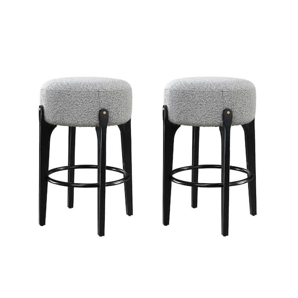 LuXeo Ellie 29 Black Backless Wood Bar stool with Gray Boucle - Main Image