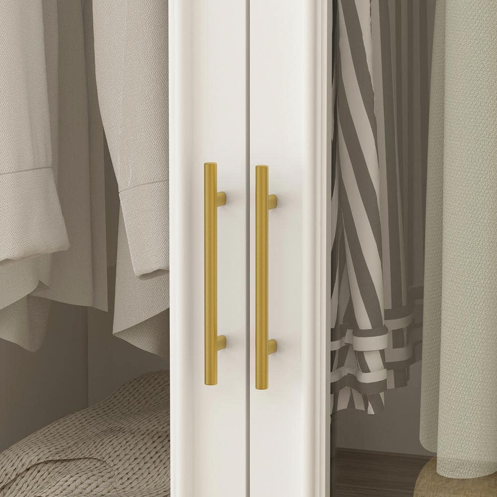 2-Combination White Wood 47.6 in. W 4-Door Big Armoires with 2-Hanging Rods, 3-Drawers, Shelves 74.8 in. H x 19.3 in. D - thumbnail 6