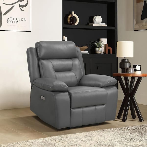 Emillia Dark Gray Leather Power Recliner